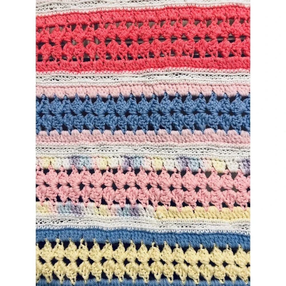 Handmade Crocheted Throw Blanket Multicolor 60 x 54  Afghan Heirloom Gift LN